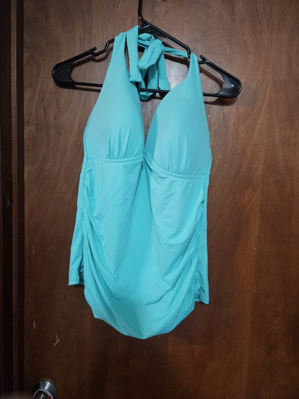 Halter Turquoise Ruched Tankini Top Swimsuit